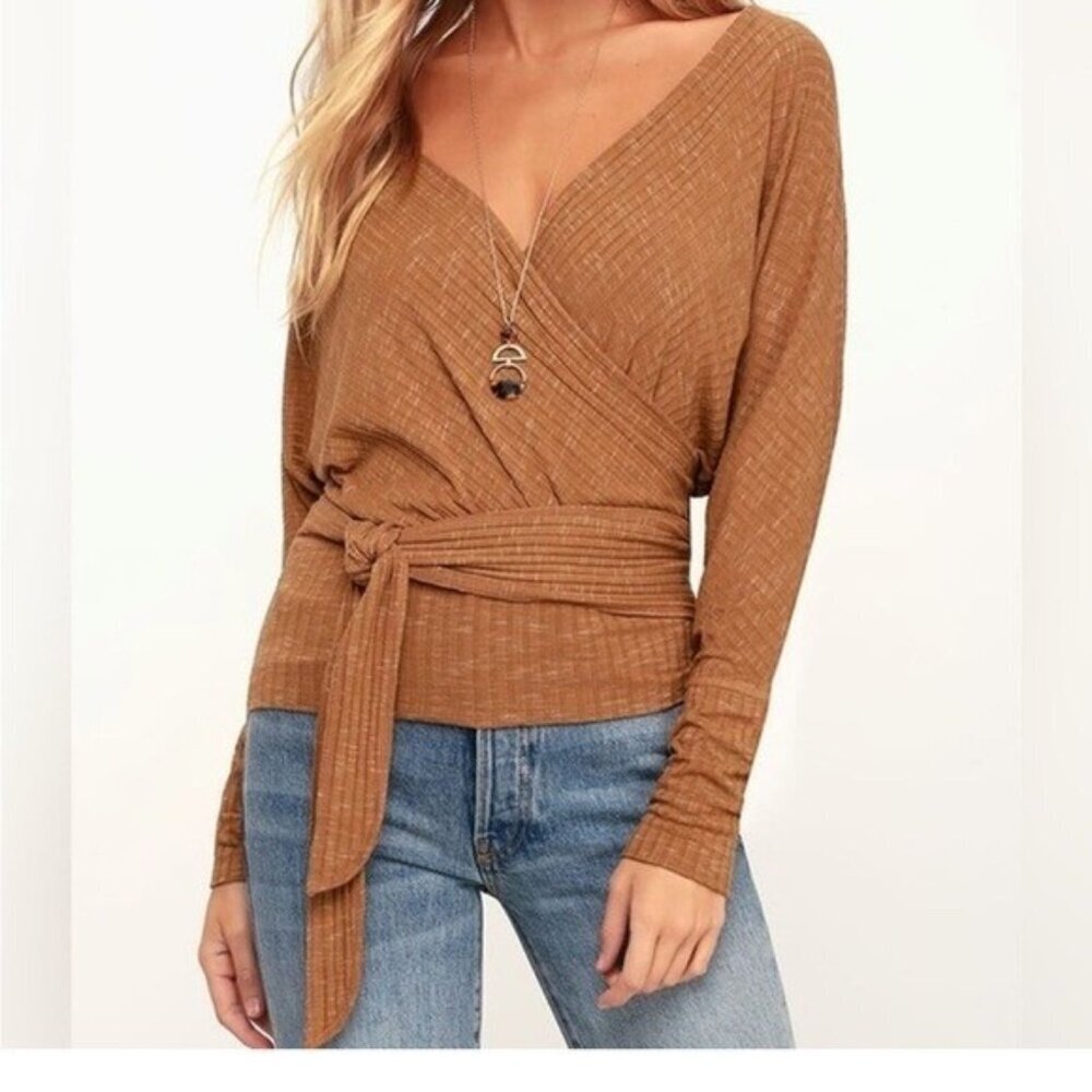 Free People East Coast Wrap Ribbed Top Moroccan Spice Brown - Size XS